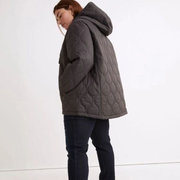 Madewell Airpuff Quilted Packable Popover Puffer Jacket Coat Coal Womens Plus 2X - Picture 2 of 15